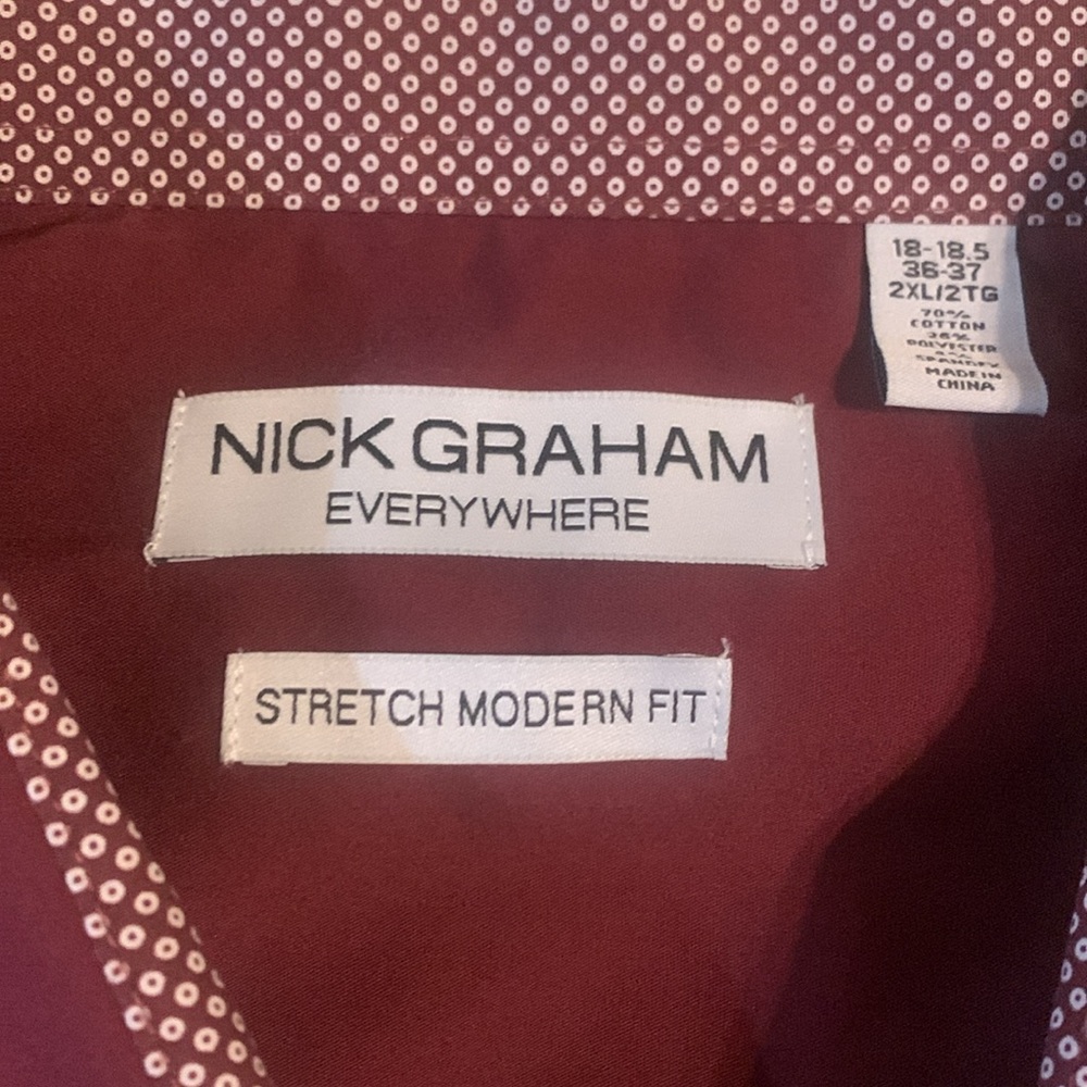 Nick Graham Burgundy Button-Up Shirt w/ Interior Polka Dot Collar/Cuffs Size 2X - Picture 2 of 6